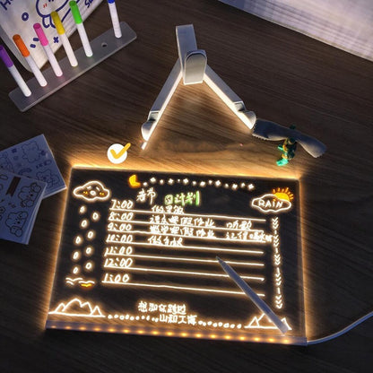 "Customizable Acrylic LED Note Board Lamp with USB Power and 7 Color Pens – Perfect for Creative Messaging and Daily Reminders"