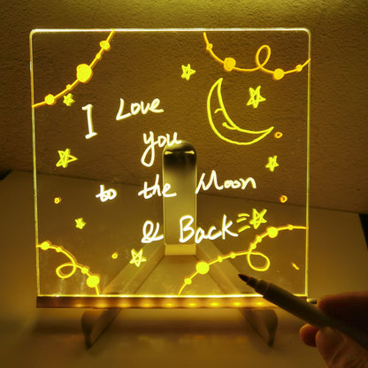 "Customizable Acrylic LED Note Board Lamp with USB Power and 7 Color Pens – Perfect for Creative Messaging and Daily Reminders"